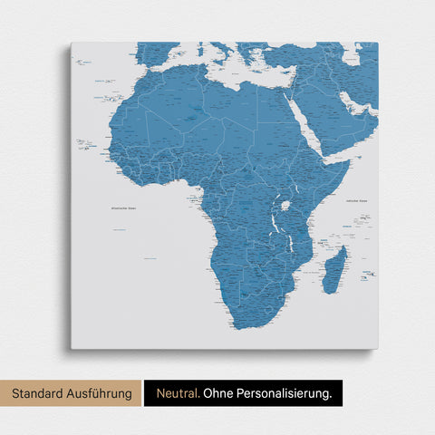 Neutrale und schlichte Ausführung einer Afrika-Karte als Pinn-Leinwand in Blau ohne Personalisierung