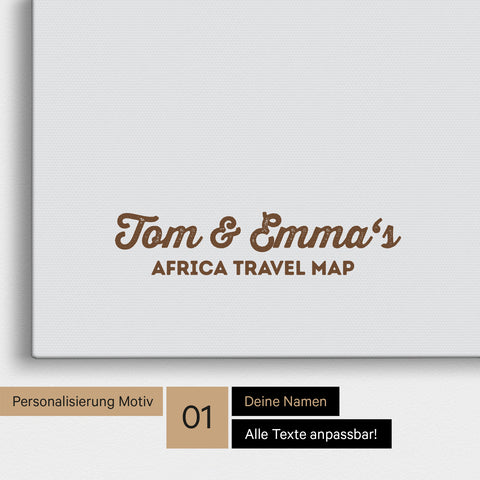 Afrika-Karte als Pinnwand Leinwand in Multicolor Beige mit Personalisierung und Eindruck von deinen Namen