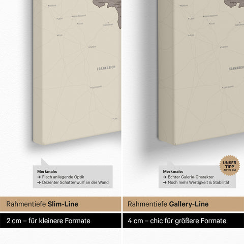 Benelux-kaart TRAVEL® Canvas Prikbord – Warmgrijs
