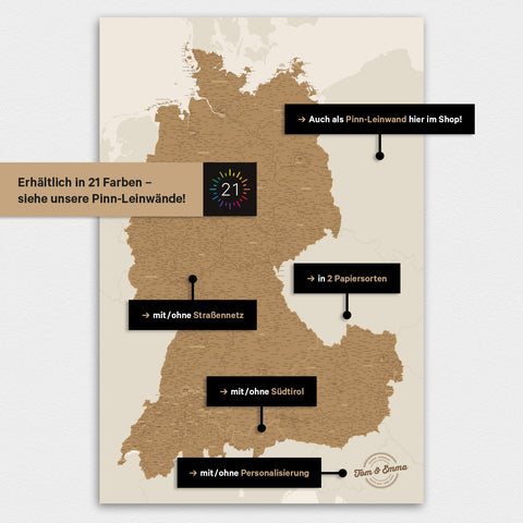 DACH-kaart TRAVEL® Magneetbord – in 21 kleuren