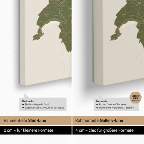 DACH-kaart TRAVEL® Canvas Prikbord – Olijfgroen