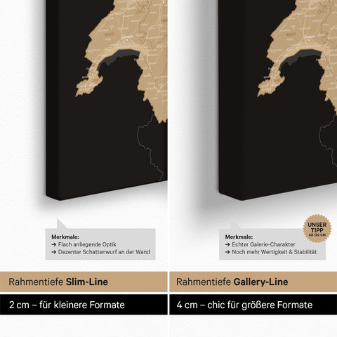 DACH-kaart TRAVEL® Canvas Prikbord – Sonar Black (Zwart-Goud)