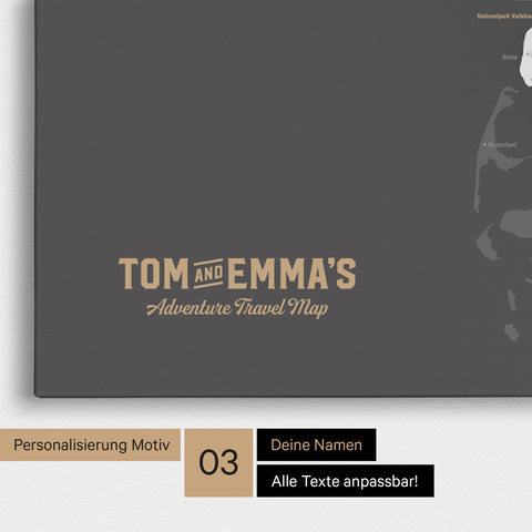 Denemarkenkaart TRAVEL® Canvas Prikbord – Donkergrijs