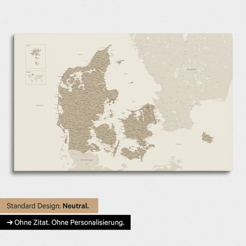 Neutral Version of a Denmark Map as a Push Pin Map in Desert Sand Color