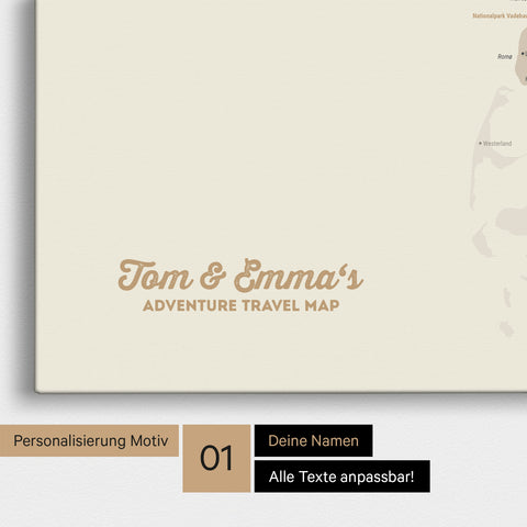 Dänemark-Karte Pinn-Leinwand in Gold mit Personalisierung