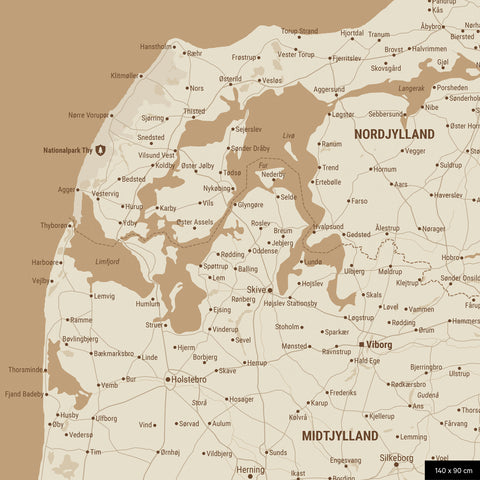 Denemarkenkaart TRAVEL® Canvas Prikbord – Schatgoud