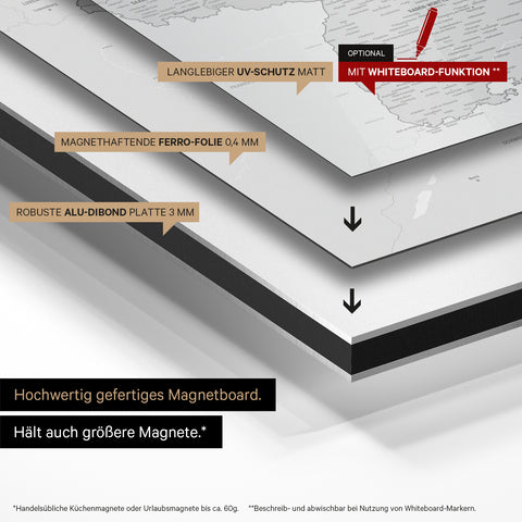 Magnetische Duitsland-kaart TRAVEL® Magneetbord – Multicolor Grijs