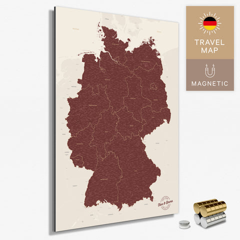 Magnetische Deutschland-Karte in Bordeaux Rot als Magnetboard zum Pinnen und Markieren von Reisezielen kaufen
