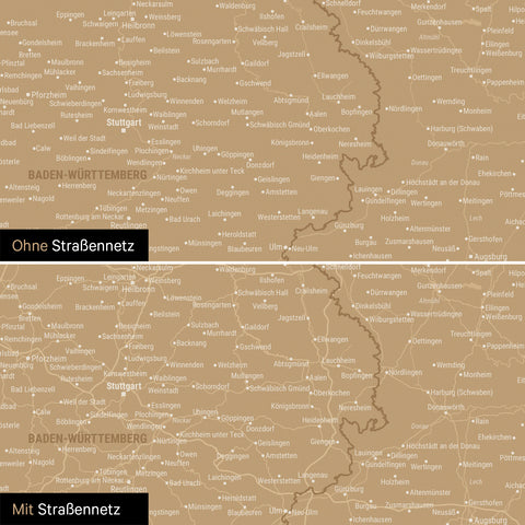 Magnetische Deutschland-Karte in Sonar Black mit optionalem Straßennetz von Autobahnen und Landstraßen