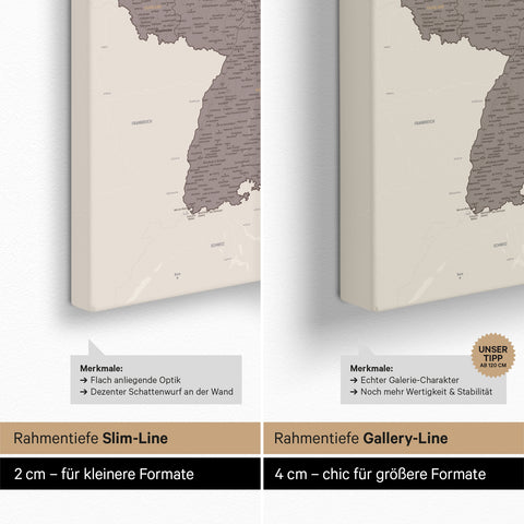 Duitsland-kaart TRAVEL® Canvas Prikbord – Warmgray (Bruin-Grijs)