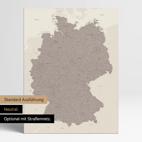 Duitsland-kaart TRAVEL® Canvas Prikbord – Warmgray (Bruin-Grijs)