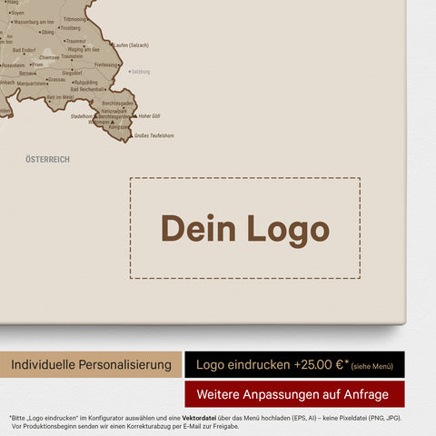 Deutschland-Karte als Pinn-Leinwand in Desert Sand (Beige) mit Eindruck eines Firmenlogos