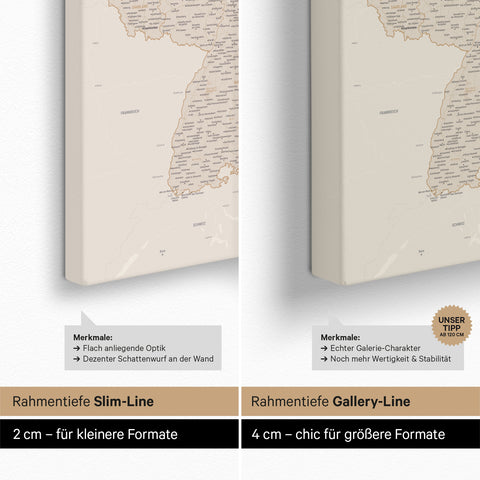 Duitsland-kaart TRAVEL® Canvas Prikbord – Goud