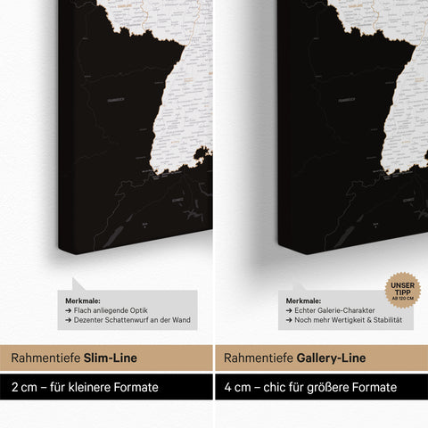 Duitsland-kaart TRAVEL® Canvas Prikbord – Donker Zwart (Zwart-Wit)