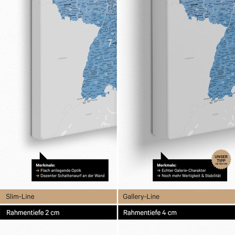 Duitsland-kaart PLZ® (postcodegebieden) Canvas Prikbord – Oceaan Blauw