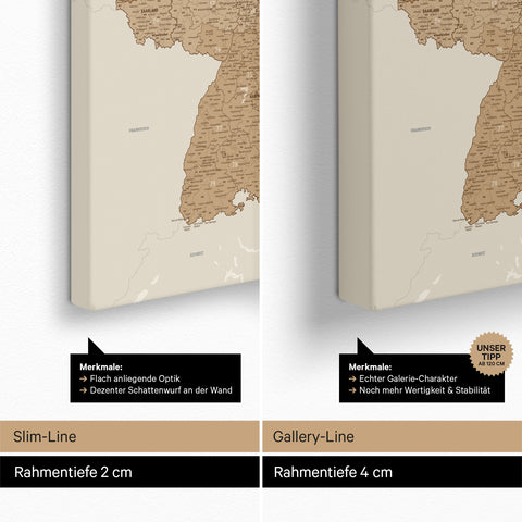 Duitsland-kaart PLZ® (postcodegebieden) Canvas Prikbord – Brons