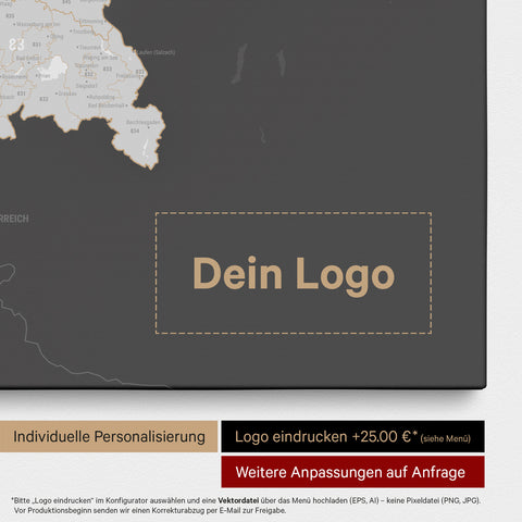 Duitsland-kaart PLZ® (postcodegebieden) Canvas Prikbord – Dark Gray