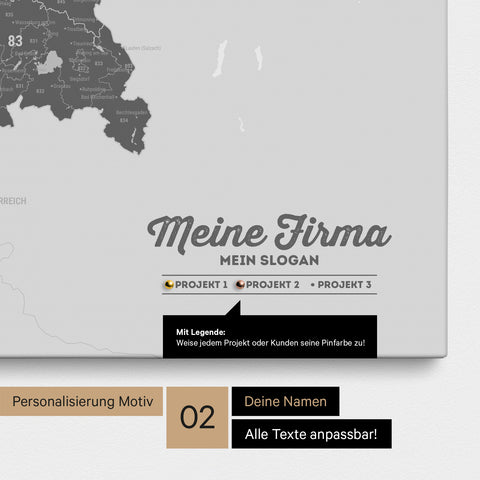 Germany Zip Code Map PLZ® (postal code areas) Push Pin Map – Light Gray