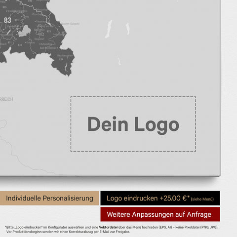 Germany Zip Code Map PLZ® (postal code areas) Push Pin Map – Light Gray