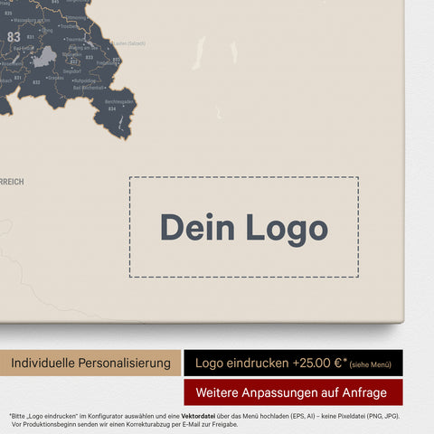 Duitsland-kaart PLZ® (postcodegebieden) Canvas Prikbord – Navy Licht