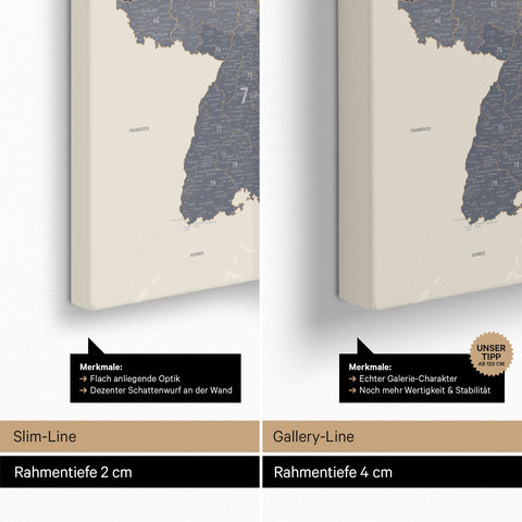 Duitsland-kaart PLZ® (postcodegebieden) Canvas Prikbord – Navy Licht