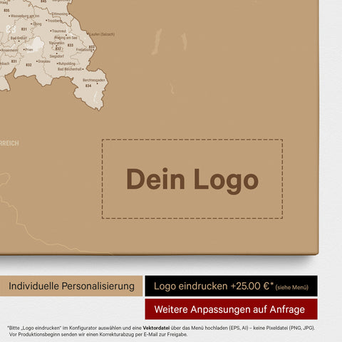 Duitsland-kaart PLZ® (postcodegebieden) Canvas Prikbord – Schat Goud