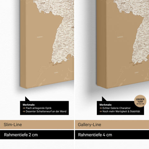 Duitsland-kaart PLZ® (postcodegebieden) Canvas Prikbord – Schat Goud