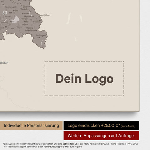Duitsland-kaart PLZ® (postcodegebieden) Canvas Prikbord – Warmgray