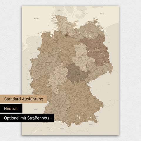 Duitsland-kaart TRAVEL® Premium Poster – Multicolor Bruin