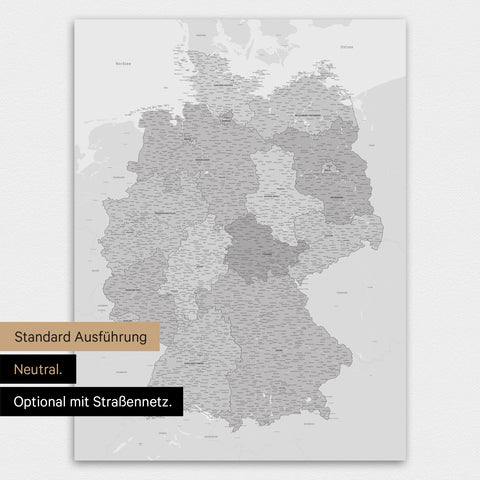 Duitsland-kaart TRAVEL® Premium Poster – Multicolor Grijs