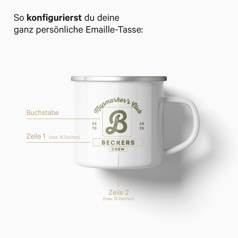 Möglichkeit der Konfiguration von personalisierten Emaille-Tassen