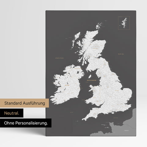 Neutrale Ausführung einer England- & Großbritannien-Karte in Farbe Dunkelgrau ohne Personalisierung