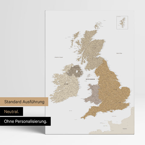 Neutral version of an England & Great Britain map in Multicolor Beige without personalization