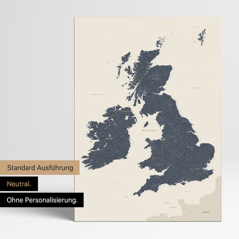Neutral version of an England & Great Britain map in Navy Light without personalization