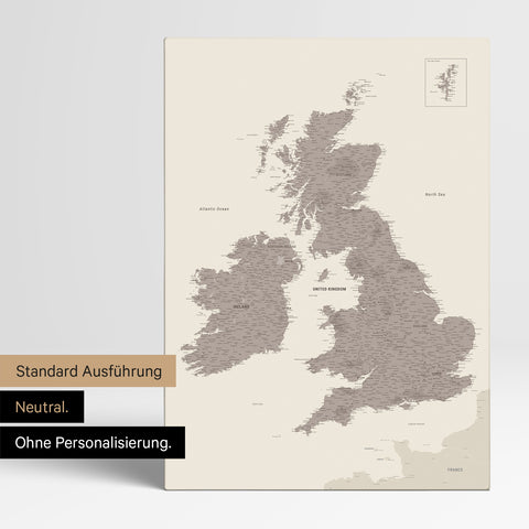 Neutral version of an England & Great Britain map in Warmgray, without personalization
