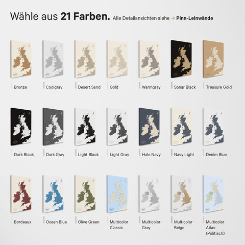 Engeland (Groot-Brittannië) & Ierland Kaart TRAVEL® Magnetposter – in 21 kleuren