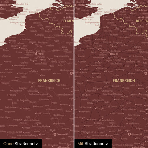 Europe Push Pin Map TRAVEL® – Bordeaux Red