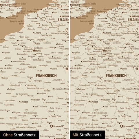 Europa-Kaart TRAVEL® Canvas Prikbord – Schat Goud