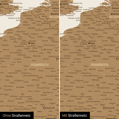 Magnetische Europa-kaart TRAVEL® Magneetbord – Brons
