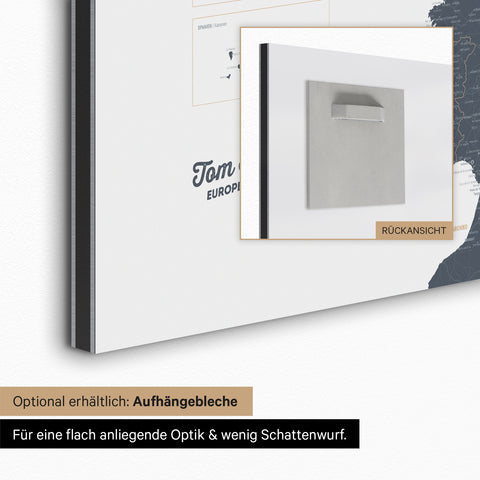 Magnetische Europa-kaart TRAVEL® Magneetbord – Denimblauw