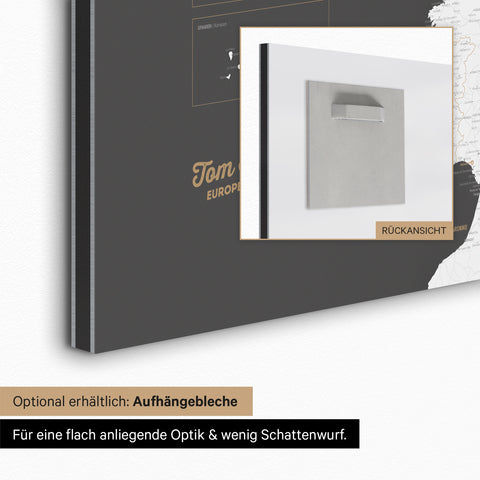 Magnetische Europa-kaart TRAVEL® Magneetbord – Donker Grijs