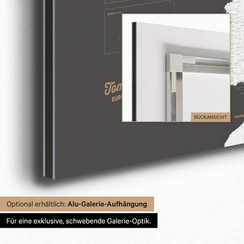 Magnetische Europa-kaart TRAVEL® Magneetbord – Donker Grijs