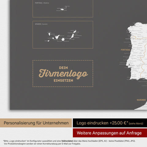 Magnetische Europa-kaart TRAVEL® Magneetbord – Donker Grijs