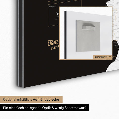 Magnetische Europa-kaart TRAVEL® Magneetbord – Donker Zwart (Zwart-Wit)