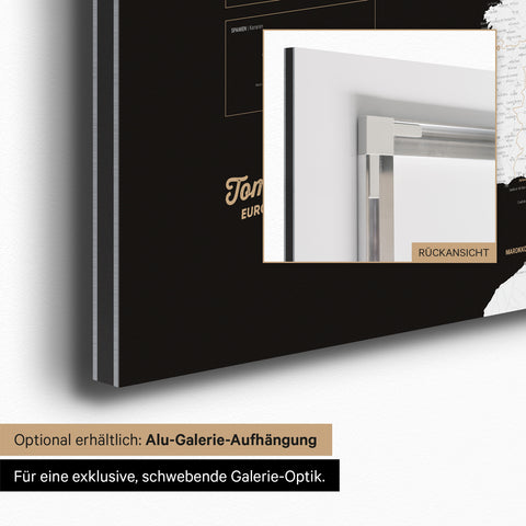 Magnetische Europa-kaart TRAVEL® Magneetbord – Donker Zwart (Zwart-Wit)