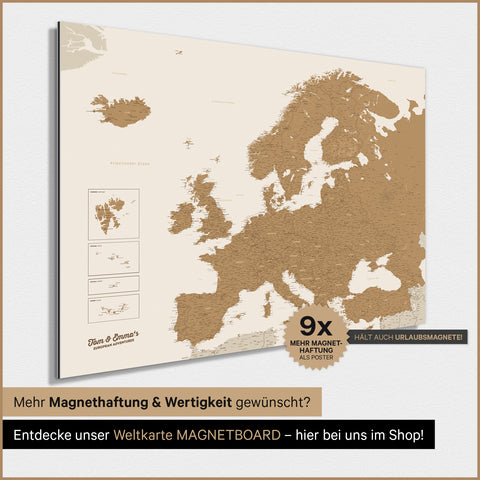 Europa-kaart TRAVEL® Magneetposter – Brons