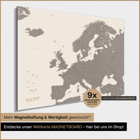 Europa-kaart TRAVEL® Magneetposter – Warmgrijs (Bruin-Grijs)