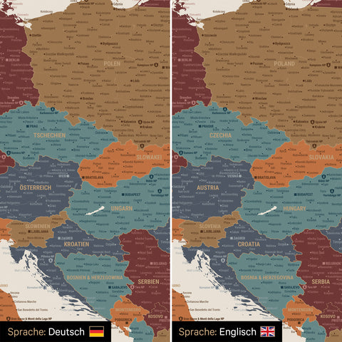 Europa-Kaart TRAVEL® Canvas Prikbord – Multicolor Vivid