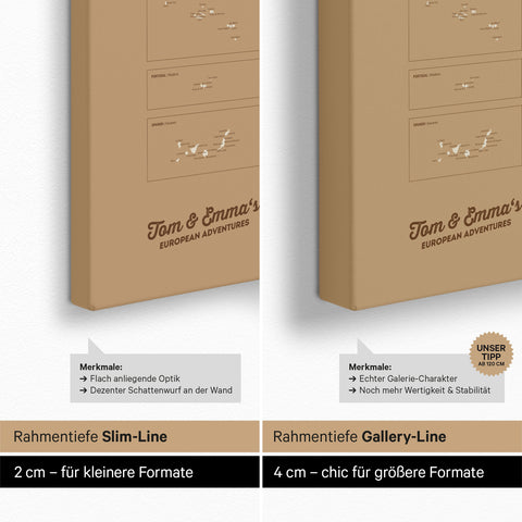 Europa-Kaart TRAVEL® Canvas Prikbord – Schat Goud