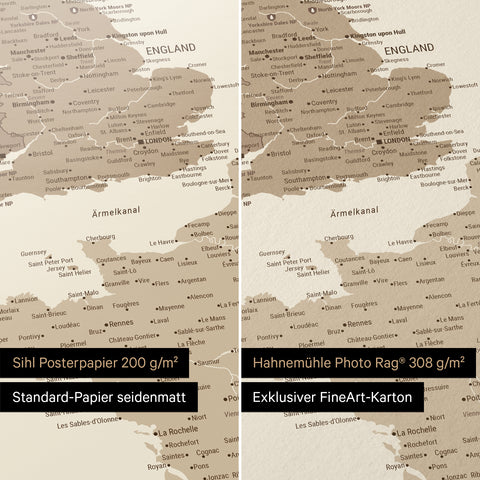 Europakarte Poster in Multicolor Brown, erhältlich in den Papiersorten Sihl Posterpapier seidenmatt oder Hahnemühle Photo Rag